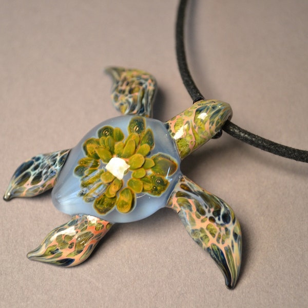 Siberia Blue Sea Turtle Pendant Nice Sister Gift for Him Glass Natue Gifts