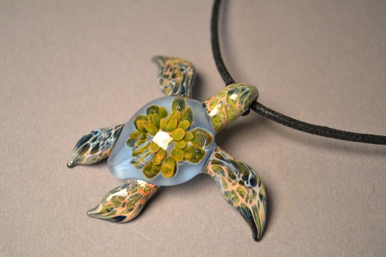 Siberia Blue Sea Turtle Pendant Nice Sister Gift for Him Glass Natue Gifts image 1