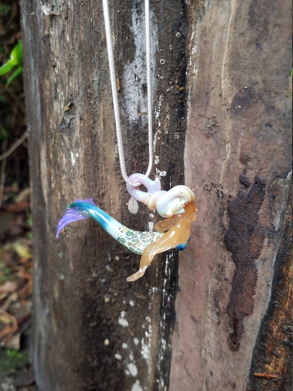 Mermaid Tail Pendant Necklace: Ocean Art Beach Jewelry
