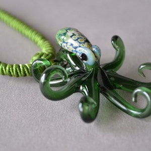 Green Blown Glass Pendant Octopus Pendant Jewelry Sea Glass coloring Kraken Tentacle Gift Idea Love Octopus Jewelry on Silver Chain image 4