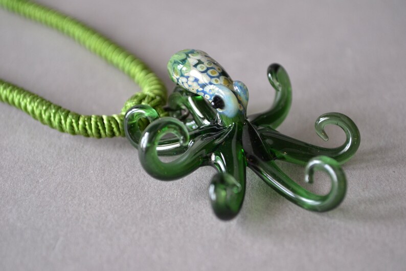 Green Blown Glass Pendant Octopus Pendant Jewelry Sea Glass coloring Kraken Tentacle Gift Idea Love Octopus Jewelry on Silver Chain image 4