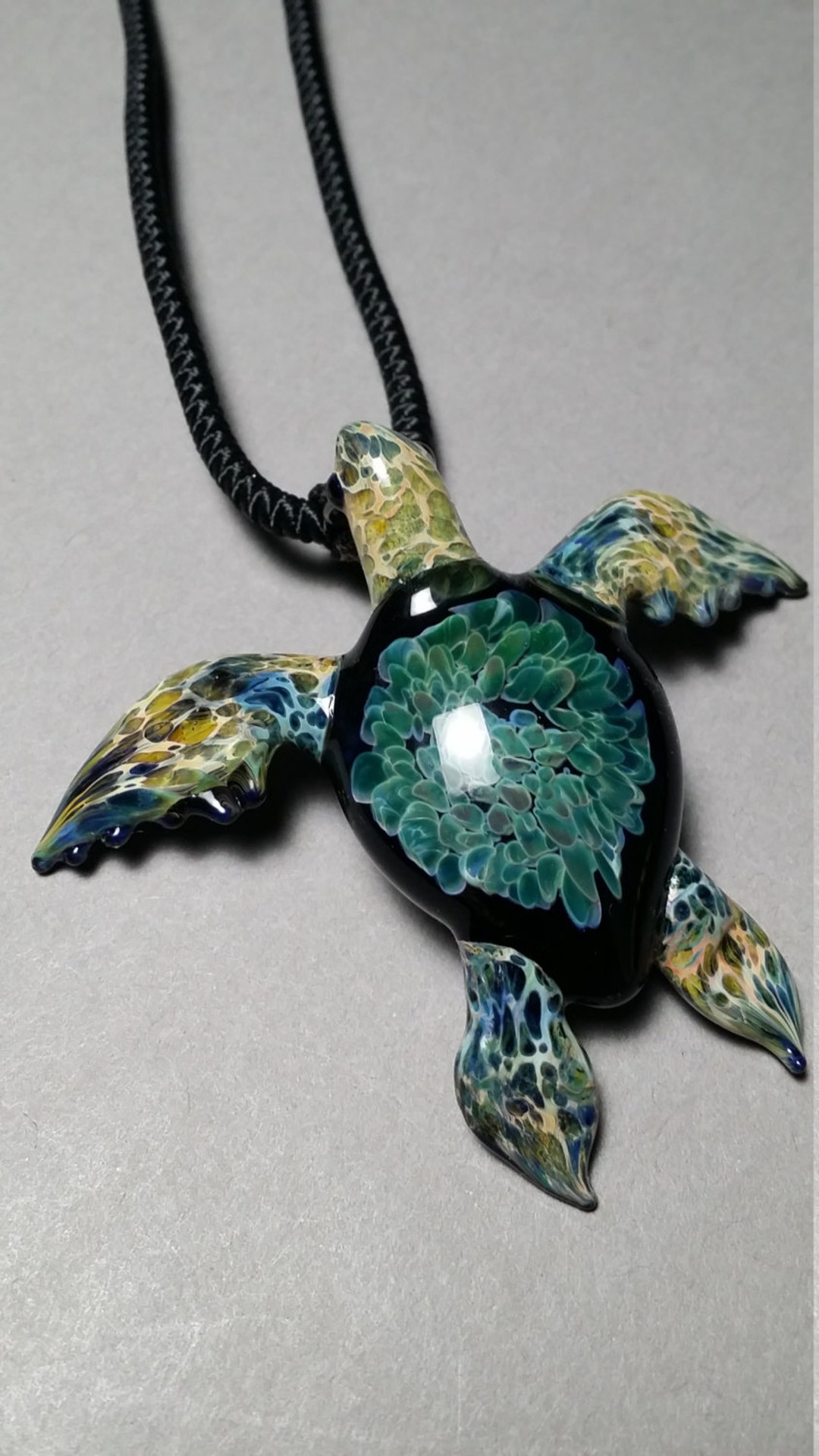 Turquoise Sea Turtle Necklace Blown Glass Pendant Turtle Etsy