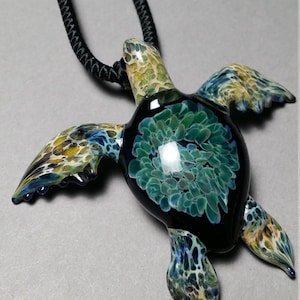 Turquoise Sea Turtle Necklace, Blown Glass Pendant, Turtle Jewelry, Sea Glass Series