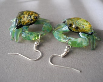 Crab Earrings Hermit Crab Handmade Jewelry Aquamarine Green Ocean Beach Jewelry Gift for Mom Sand Crab