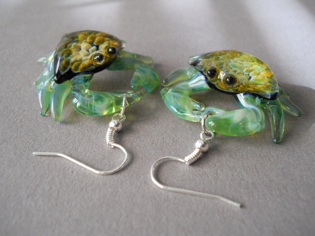 Crab Earrings Hermit Crab Handmade Jewelry Aquamarine Green - Etsy