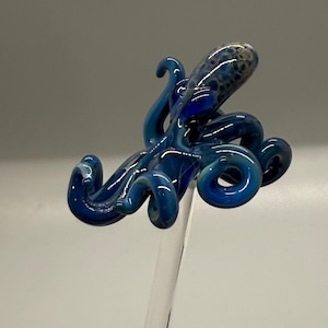 Hand Blown Glass Octopus Swizzle Stick, Cocktail Stirrer Beach Bar Accessory image 16