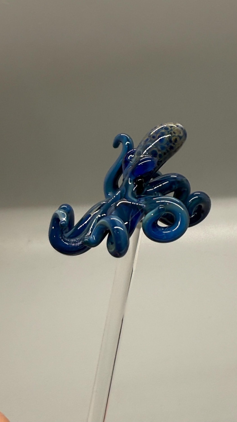 Hand Blown Glass Octopus Swizzle Stick, Cocktail Stirrer Beach Bar Accessory image 16