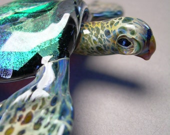 Blown Glass Sea Turtle Sculpture Beach Art Glass Sea Glass Eyes Animal Shells Lampwork Gift for Him