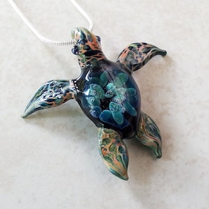 Sea Turtle Pendant Necklace Jewelry Coral Reef Ocean Art Blown Glass Jewelry Sea Turtles gift Idea for your Mom or Sister Mothers love this