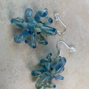 Blue Pearl Octopus Earrings Glass Jewelry Kraken Dangle Earrings Girlfriend Gift for Her a Gift Idea image 4