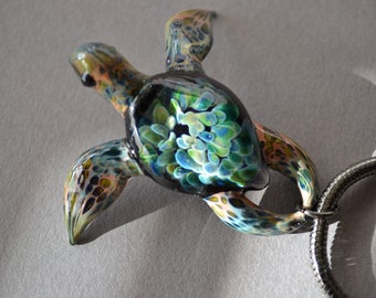 Blown Glass Sea Turtle Necklace Turtle Jewelry Mom Gift Turquoise Jewellery Beach Jewelry Boho Jewelry Glass Pendant