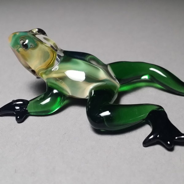 Green Glass Frog Art Sculpture. Great Hand-Blown Graduation Gift or Desk Decorations