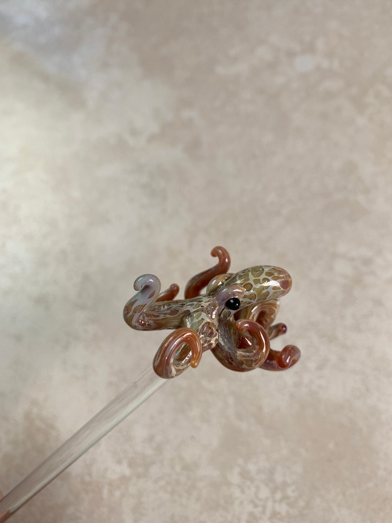 Hand Blown Glass Octopus Swizzle Stick, Cocktail Stirrer Beach Bar Accessory image 7