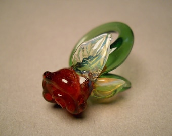 Hand Blown Glass Rose Ring: Unusual Flower Jewelry Gift