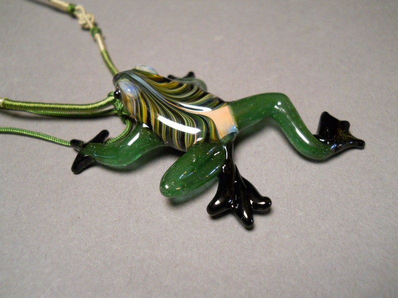 Glass Pendant Jewelry with Black Choker Glass a Necklace or Lampwork Green Frog Love Gift for Him image 1