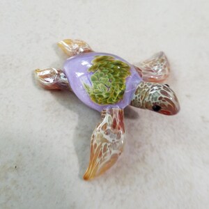 Green Sea Turtle Pendant Blown Glass Jewelry or Lavender Beach Sea Glass Sea Turtle made by Glass Blowing mounted on a Choker for Him image 2