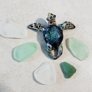 Sea Glass Pendant Glass Turtle Jewelry Blue Sea Turtle Pendant Gift for Her