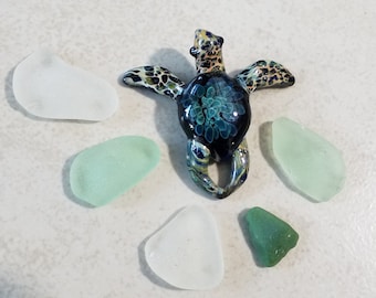 Sea Glass Pendant Glass Turtle Jewelry Blue Sea Turtle Pendant Gift for Her