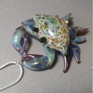 Beach Crab Glass Pendant Necklace: Hawaii Nautical Jewelry