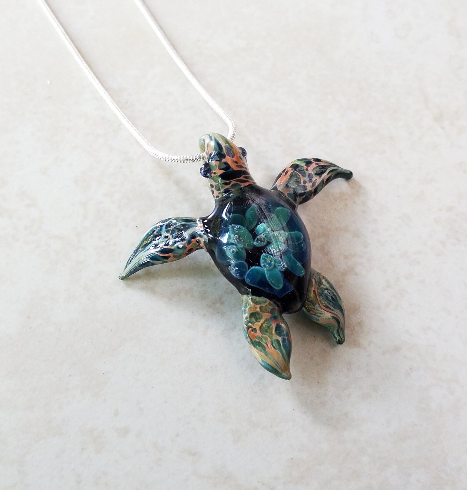 Coral Reef Jewelry Sea Turtle Pendant Blown Glass Jewelry Etsy