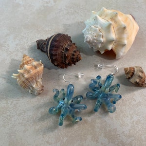 Blue Pearl Octopus Earrings Glass Jewelry Kraken Dangle Earrings Girlfriend Gift for Her a Gift Idea image 6
