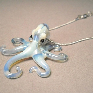 Pearl Octopus Pendant Octopus Jewelry Blue Sea Glass colored Octopus Necklace Octopus Glass Pendant Necklace Beach Jewelry Glass Art
