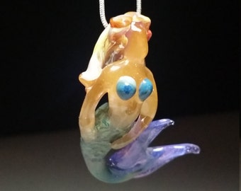 Turquoise Mermaid with Purple Mermaid Tail Girl Friend Art Gift Ocean Fish Jewelry Figurine