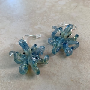 Blue Pearl Octopus Earrings Glass Jewelry Kraken Dangle Earrings Girlfriend Gift for Her a Gift Idea image 10
