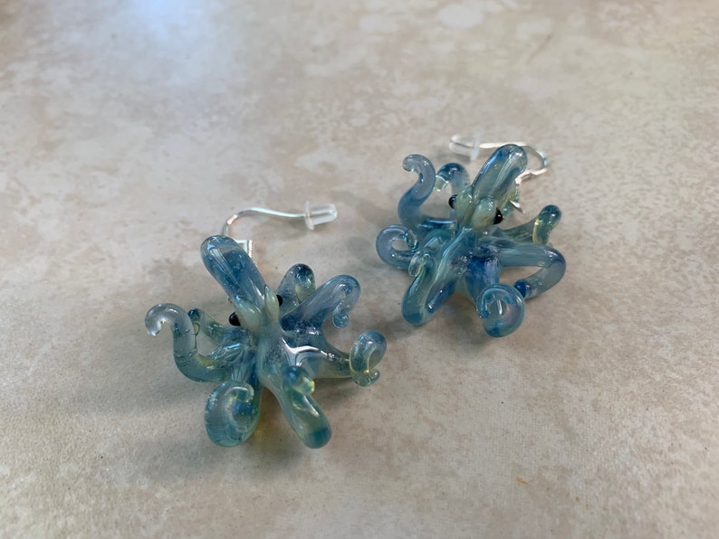 Blue Pearl Octopus Earrings Glass Jewelry Kraken Dangle Earrings Girlfriend Gift for Her a Gift Idea image 10