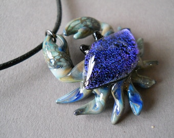 Beach Crab Pendant Necklace Handmade Jewelry Hawaii Nautical Delicate Necklace Gift for Her Gift for Him Sea Glass Jewelry Crystal Necklace