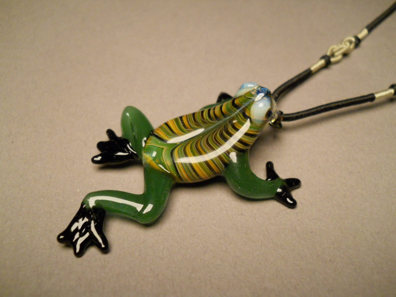 Green Frog Pendant Jewelry Black Choker Frog Necklace Glass Etsy