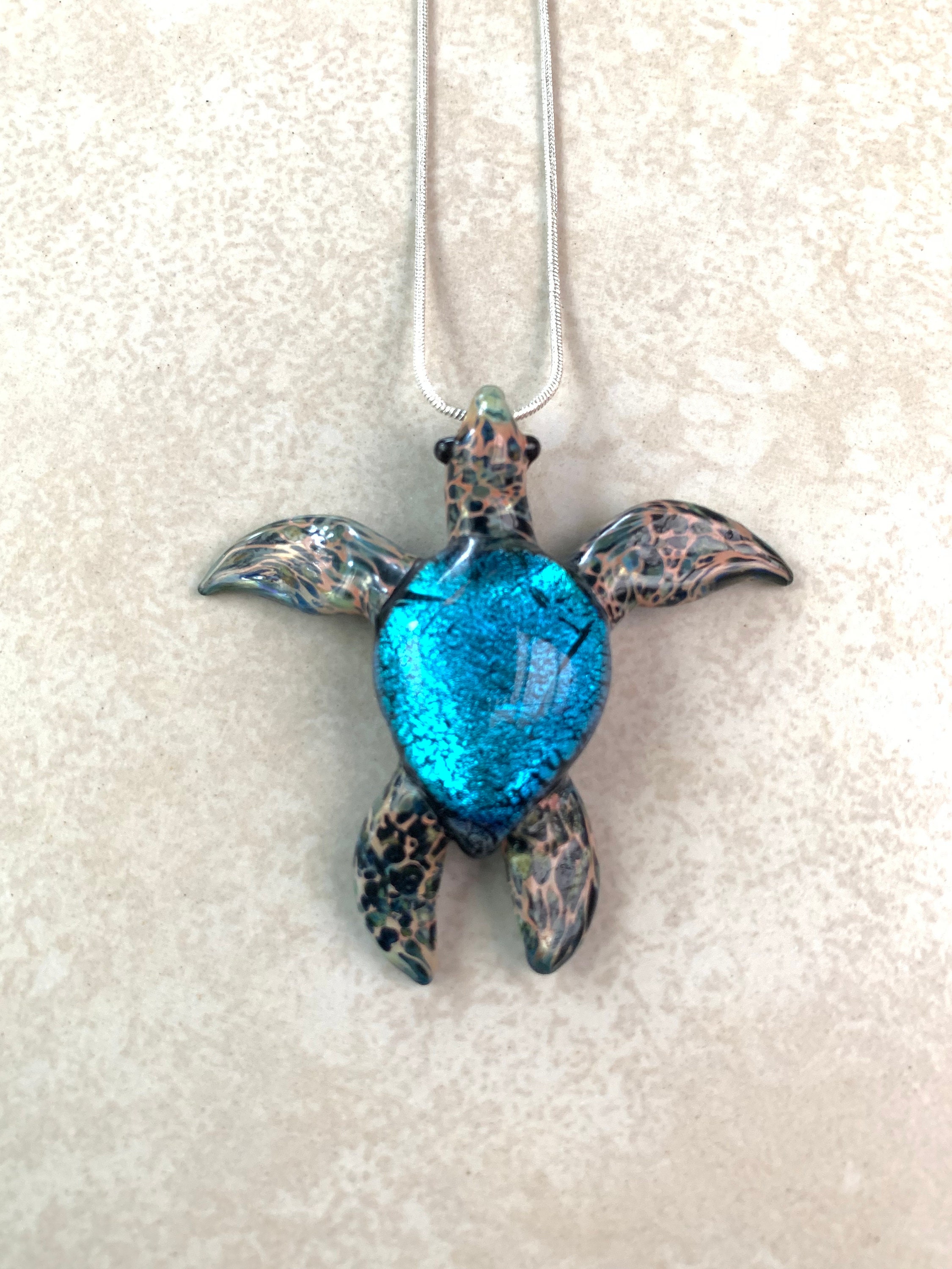 Diamond of the Ocean Turquoise Blue Sea Turtle Glass Pendant | Etsy