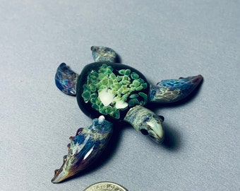 Art Glass Sea Turtle Pendant or Hand blown Ocean Sea Life Sculpture