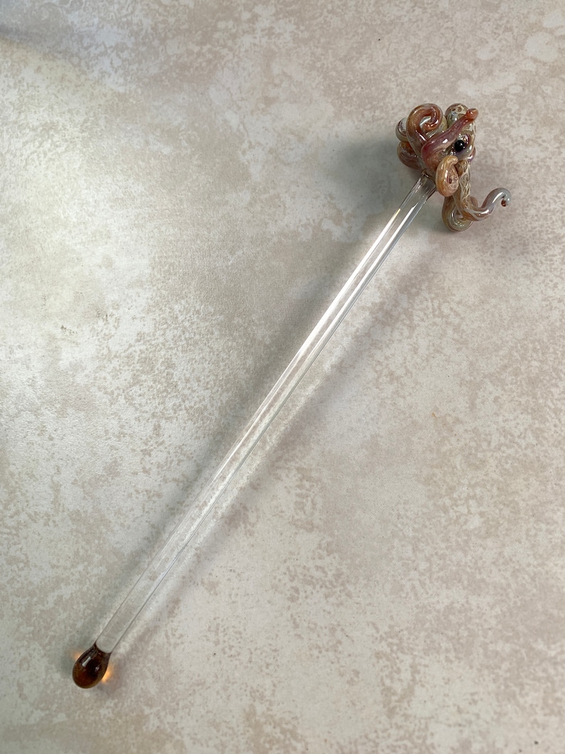 Hand Blown Glass Octopus Swizzle Stick, Cocktail Stirrer Beach Bar Accessory image 2