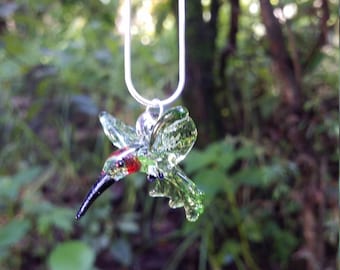 Hummingbird Pendant Jewelry, Glass Love Gift, Humming bird Necklace and Earring, Ruby Red Throat, Gift for Girlfriend