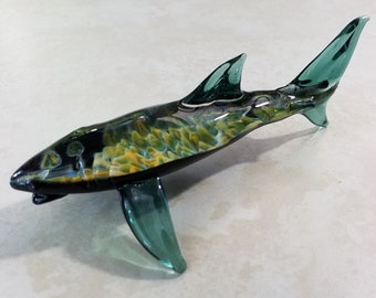 Shark Art Sculpture, Blown Glass Shark Gift for Men, Ocean Decor Office Art or Beach Glass Art Sculpture