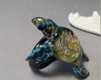 Ring Turtle Gifts Blown Glass Surf Jewelry Gold Sea Turtle Ring Beach Jewelry Rings Jewellery
