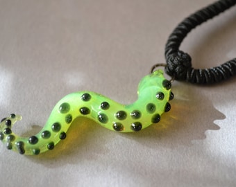 Octopus Tentacle pendant color Slime Green with Black Spots