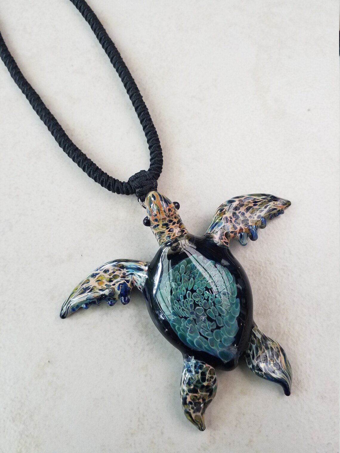 Turquoise Sea Turtle Necklace Blown Glass Pendant Turtle Etsy