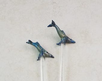 Hand Blown Glass Whale Swizzle Stick: Home Bar Drink Stirrer