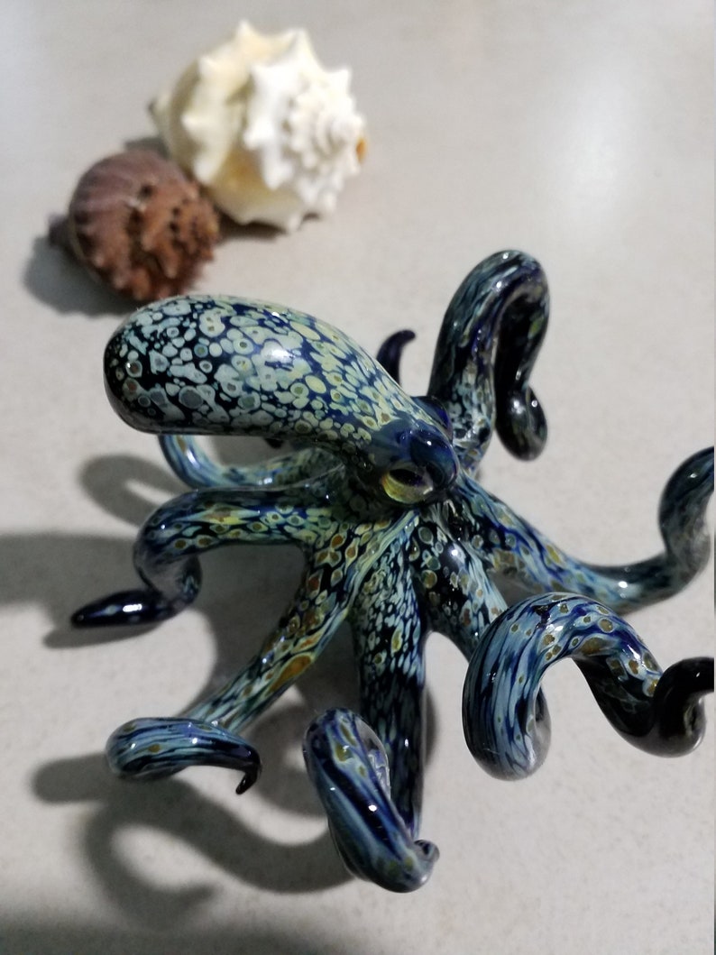 Octopus Sculpture Glass Octopus Nautical Ocean Art Figurine Hand blown Glass Octopus Art Glass Home Decor Glass Art Collection image 3