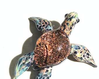 Dichroic Glass Sea Turtle Pendant: Red/Orange Necklace