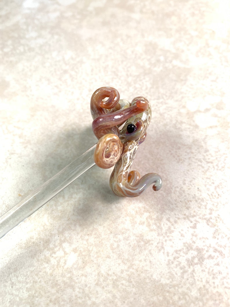 Hand Blown Glass Octopus Swizzle Stick, Cocktail Stirrer Beach Bar Accessory image 6