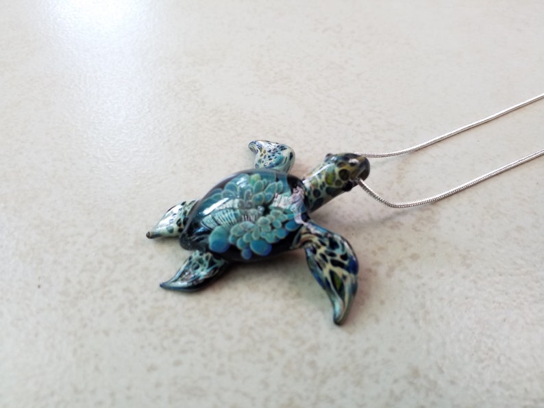 Sea Turtle Pendant Sea Turtle Necklace Gift for Mom Jewelry Pendant Necklace for Girlfriend Gift Aquatic Jewelry Glass Pendant image 7