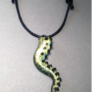 Octopus Tentacle Pendant Gold Dichroic and black suction cups