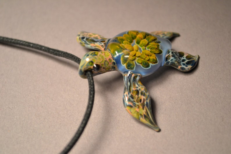 Siberia Blue Sea Turtle Pendant Nice Sister Gift for Him Glass Natue Gifts image 2