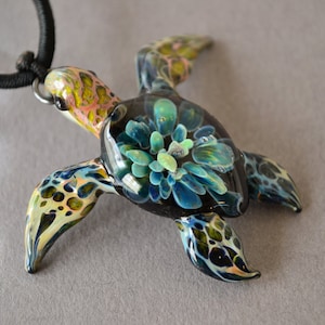 Sea Turtle Pendant Sea Turtle Necklace Gift for Mom Jewelry Pendant Necklace for Girlfriend Gift Aquatic Jewelry Glass Pendant image 1