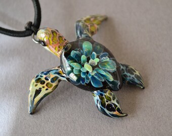 Blown Glass Pendant-Sea Turtle Necklace-Sea Turtle-Gift for Mom-Girlfriend Gift- blue and turquoise-turtle jewelry