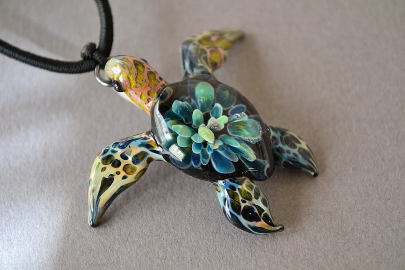 Sea Turtle Pendant Sea Turtle Necklace Gift for Mom Jewelry Pendant Necklace for Girlfriend Gift Aquatic Jewelry Glass Pendant image 1