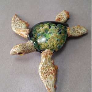 Glass Turtle Shell Sea Turtle Sea Shell Blown Glass Turtle Sculpture Lampwork Art Gift for Him Beach Animal